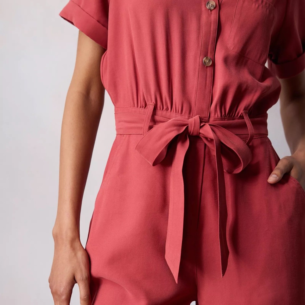 LC Lauren Conrad Short Sleeve Boilersuit Jumpsuit Berry Red XS NWT - Picture 3 of 8